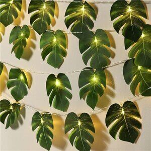 Leaf String Lights 2 Pack, 20 LED Tropical Artificial Rattan Palm Leaves